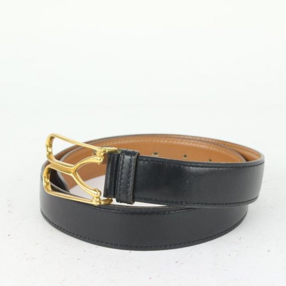 Hermès Black x Gold Wishbone Horseshoe Belt